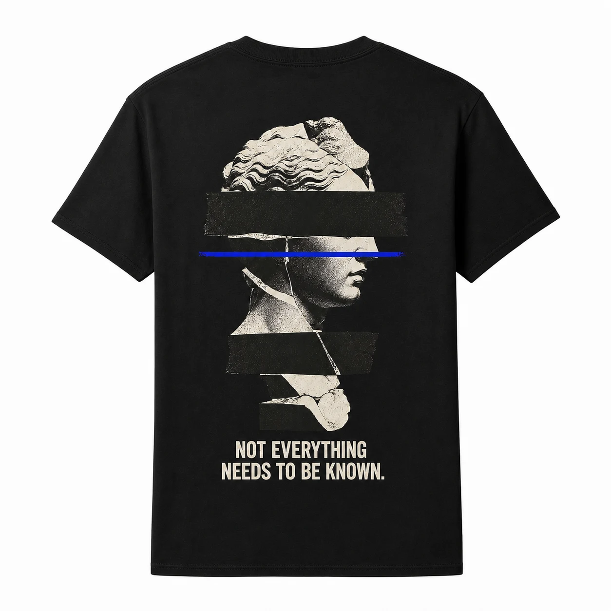 Back view of the black Not Everything Needs to Be Known Graphic Tee