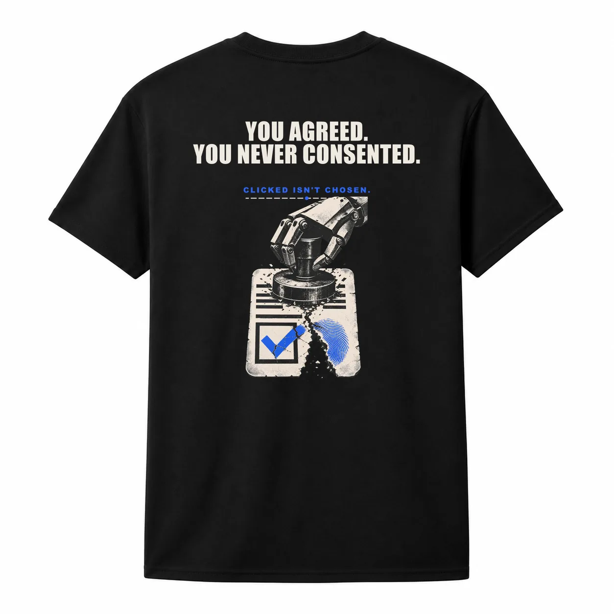 Back view of the black You Agreed. You Never Consented. Graphic Tee